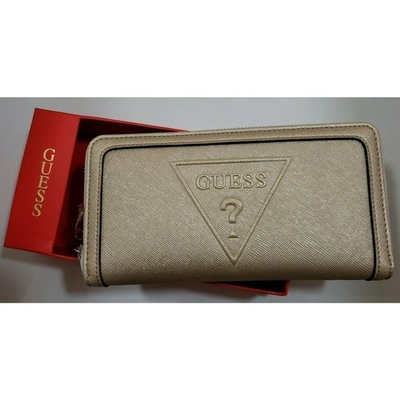 GUESS Factory Woman Champagne Logo Zip-Around Wallet Clutch Bag NWT - Picture 6 of 12